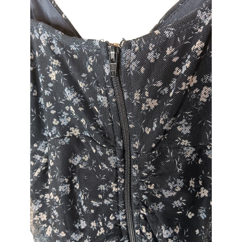 Windsor Navy Blue Floral Ruched Mini Dress Sz Small Spaghetti Strap Fully Lined - Picture 7 of 13